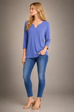 LR3802 Orvis Classic Collection Womens XL Periwinkle Knit Top 3/4 Sleeve